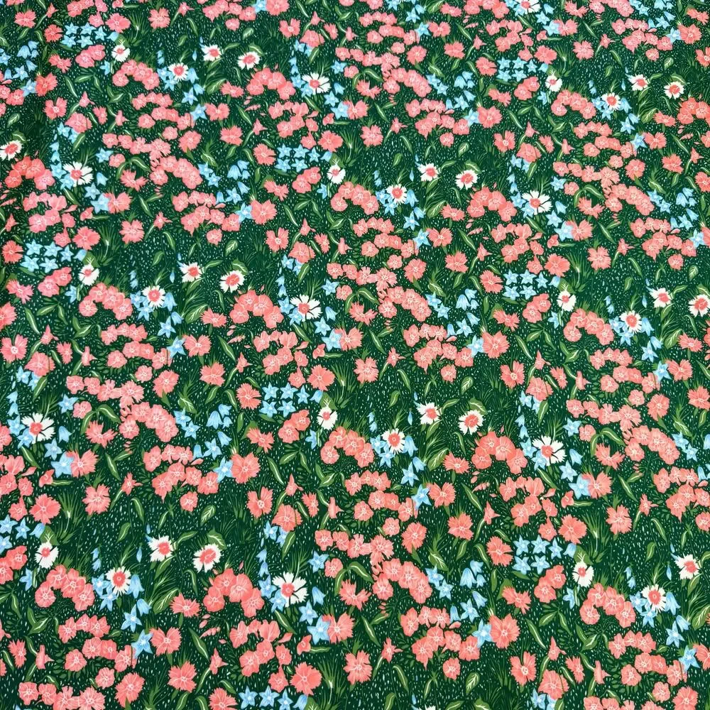 Vintage Fabric Floral Polyester 4 yards x 122” Green Pink Blue